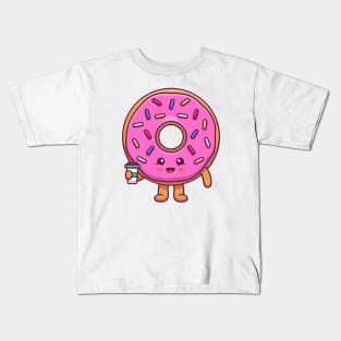 Cute Donut Holding Coffee Kids T-Shirt